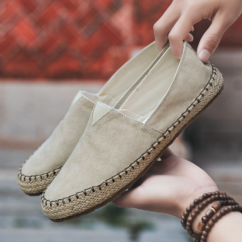 Summer Breathable Canvas Slip-on Lofter Men's Casual Linen Cloth Shoes Khaki - D&A