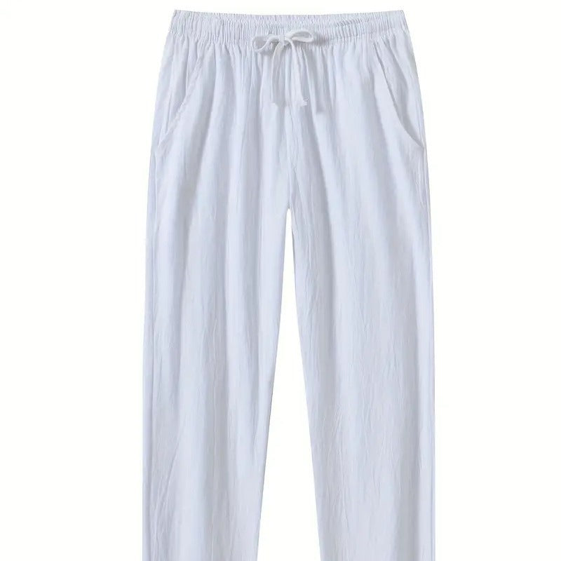 Cotton And Linen Beach Pants Men's Loose Casual White XS - D&A