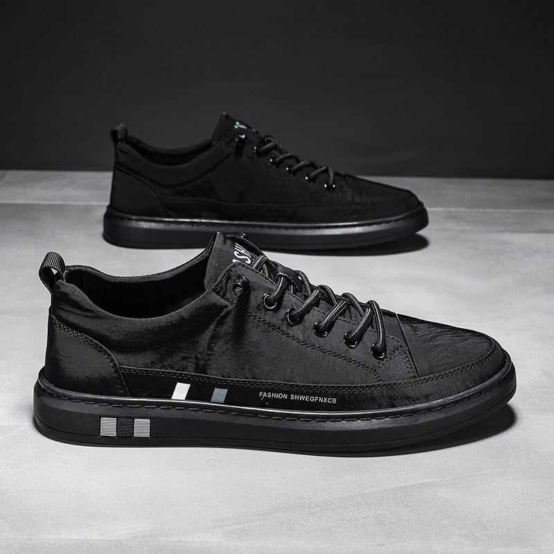 Breathable Ice Silk Cloth Casual Shoes Pure Color Tied Casual And Comfortable Low Top Sneaker Black - D&A