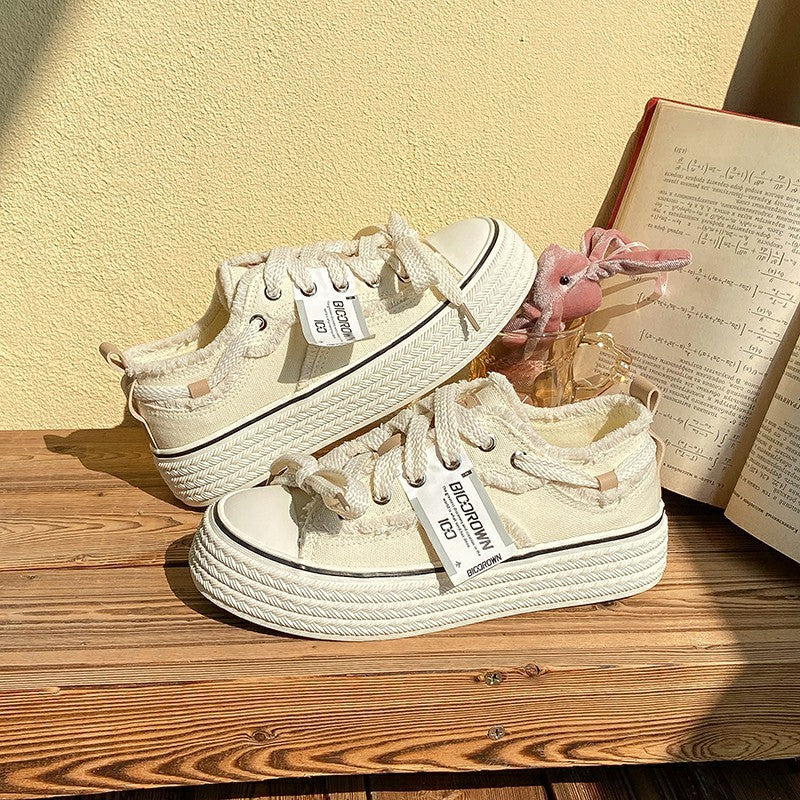 Fall Classic Style Canvas Shoes Women's Low-top Beige - D&A