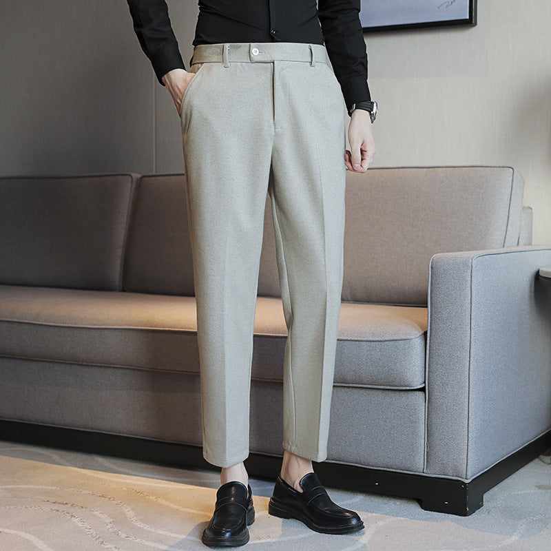Straight Retro Brown Elastic Slim Fit Brown Casual Pants Light Gray M2 Nine Points - D&A
