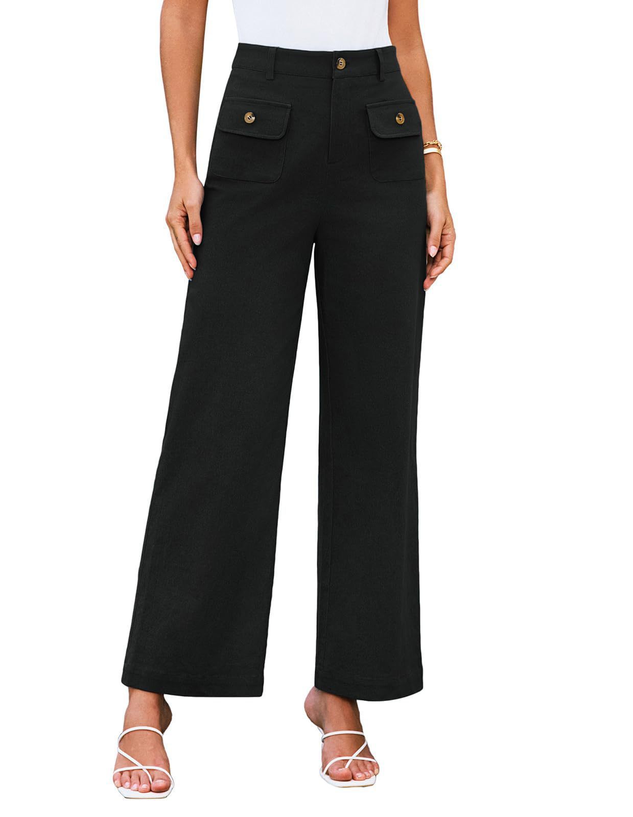Women's High Waist Wide Leg Pants Stretch Casual Pants Black - D&A