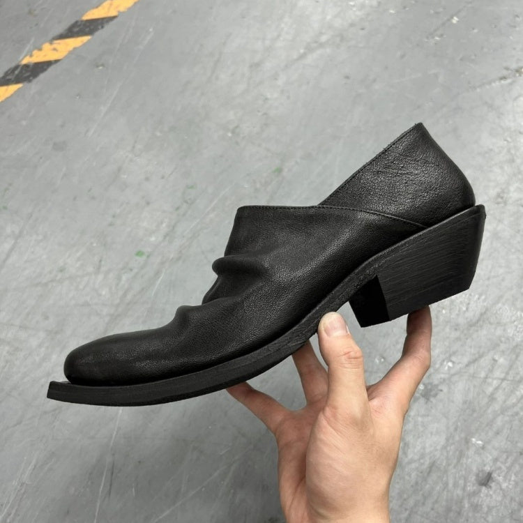 Black Retro Unisex Small Leather Shoes With Height Increase - D&A