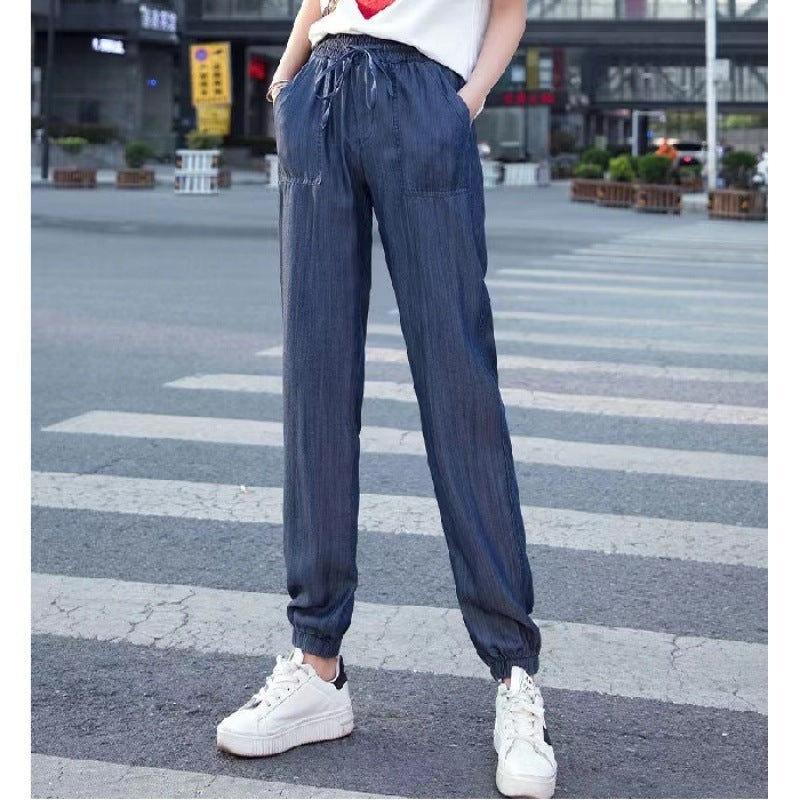 Casual Slimming Tappered Cropped Harem Pants For Women Dark Blue - D&A