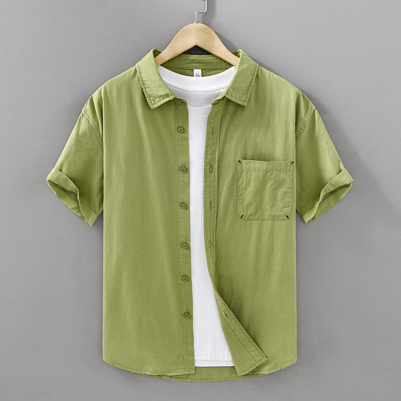 Summer Men's Casual Short-sleeved Cotton Shirt Green - D&A