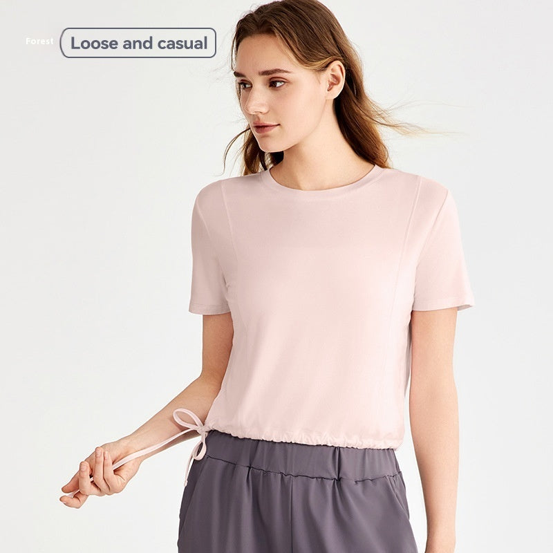 Loose Sports Top Drawstring At Hem Commuter T-shirt - D&A