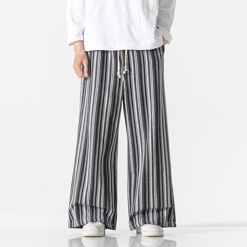 Vintage Stripe Loose Straight Mopping Pants Black And Gray - D&A