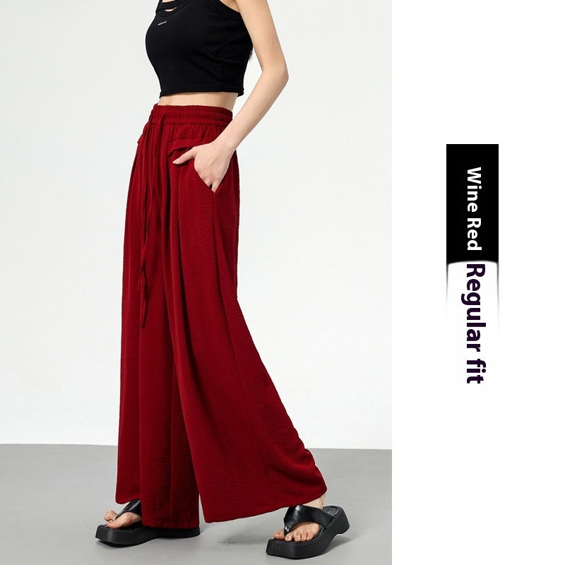 Texture Ice Silk Wide-leg Pants Wine Red - D&A