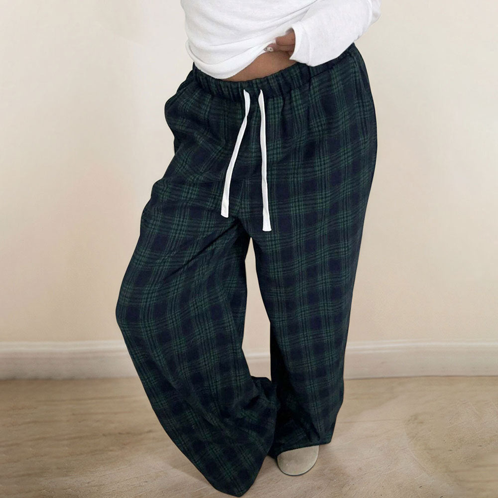 Women's Casual Plaid Trousers Elastic Waist Casual Pants - D&A