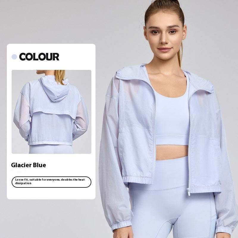 Summer Lightweight Sports Yoga Jacket Loose Hooded Casual Lightweight Glacier Blue - D&A