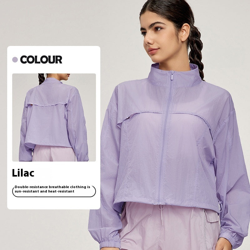 Summer Mountain Stand Collar Sports Jacket Women's Outdoor Breathable Lightweight Cardigan Lilac Purple - D&A