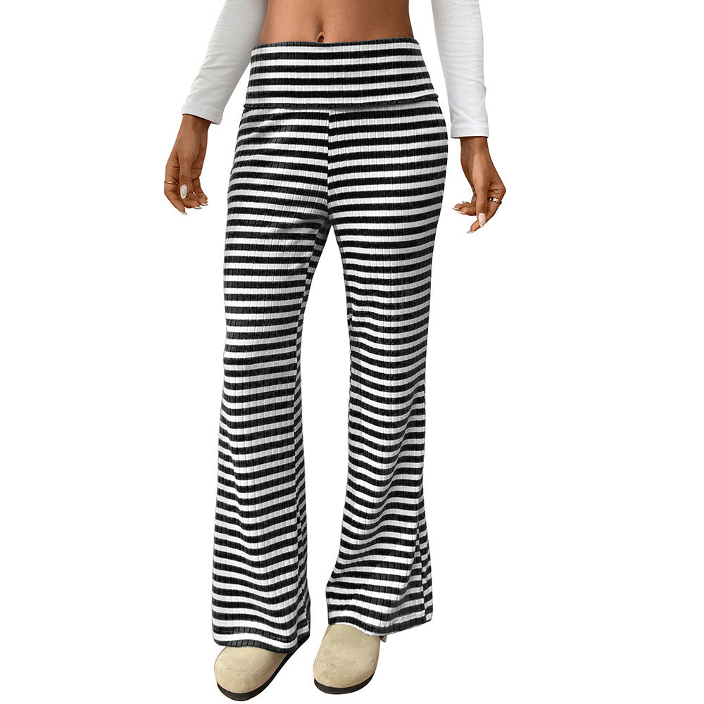 Women's Casual Y2g Straight Striped Home Trousers Black - D&A