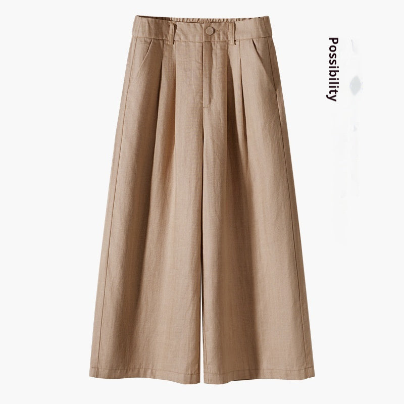 Thin Casual Straight-leg Cotton And Linen Wide-leg Pants Khaki - D&A