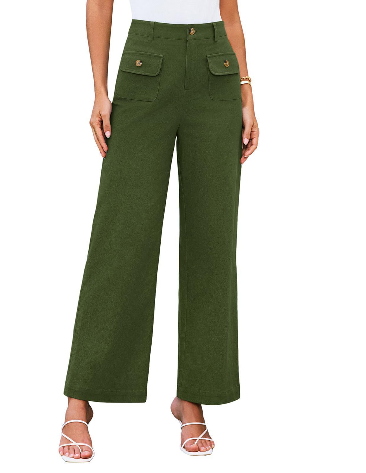 Women's High Waist Wide Leg Pants Stretch Casual Pants Army Green - D&A