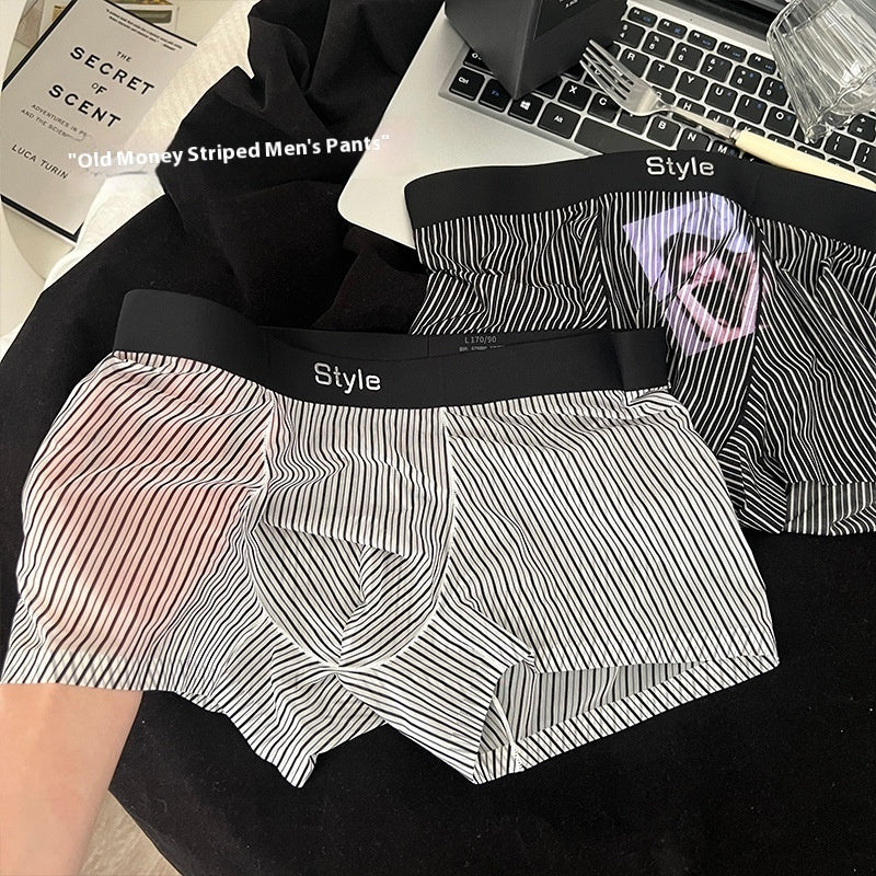 Vintage Stripe Men's Ice Silk Breathable Transparent Bottom Crotch Boxer Briefs - D&A