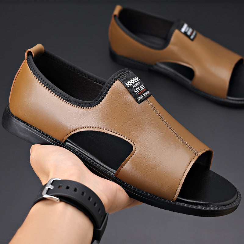 Roman Casual Sandals Soft Leather Non-slip Men Brown - D&A