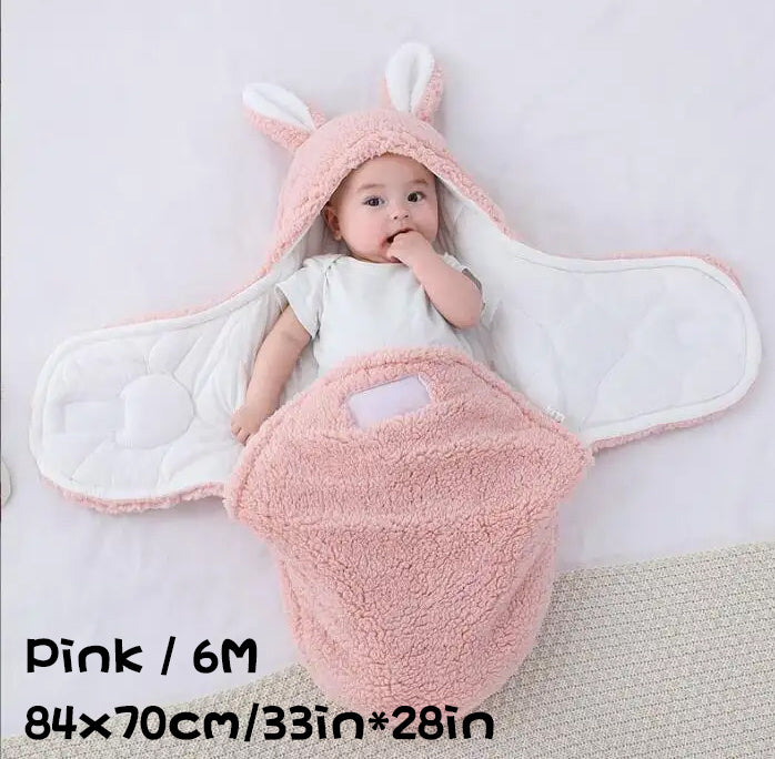 Super Soft Baby Sleeping Bag Fluffy Fleece Newborn Blanket Swaddle Blankets, Unisex Baby Wrap For Newborn Baby Boys Girls With Head-Protecting & Head-Supporting Function, Wearable Swaddle Sleep Sack Pink 6M - D&A