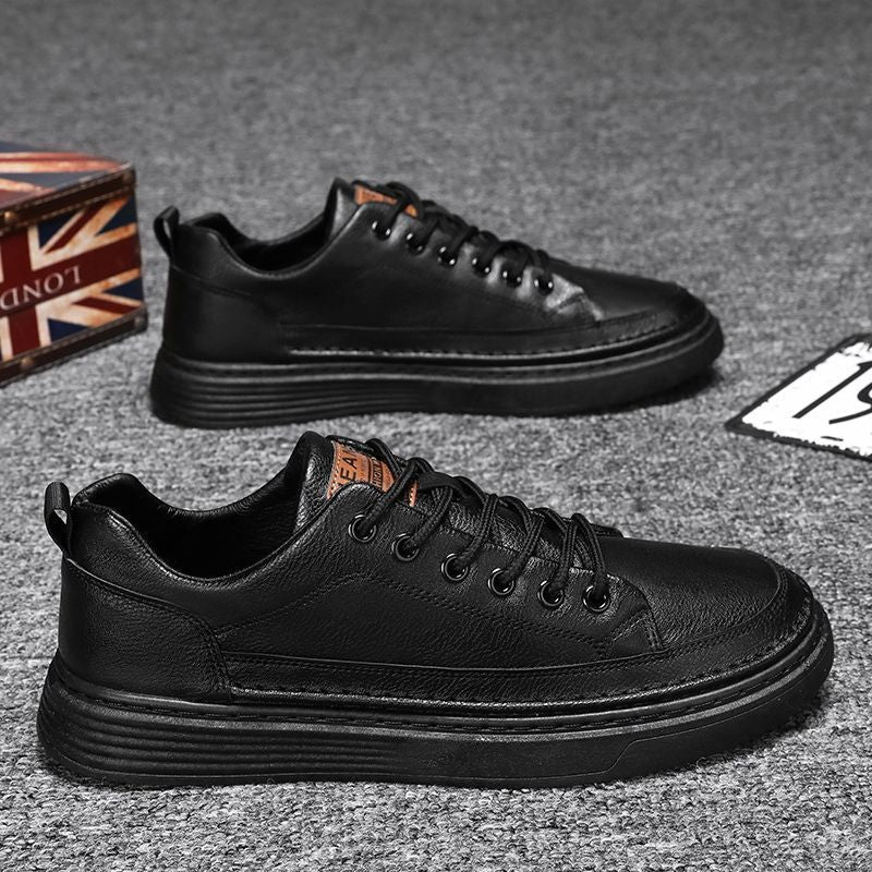 Men's Shoes Spring New Versatile Black Casual Leather 1997 Black - D&A