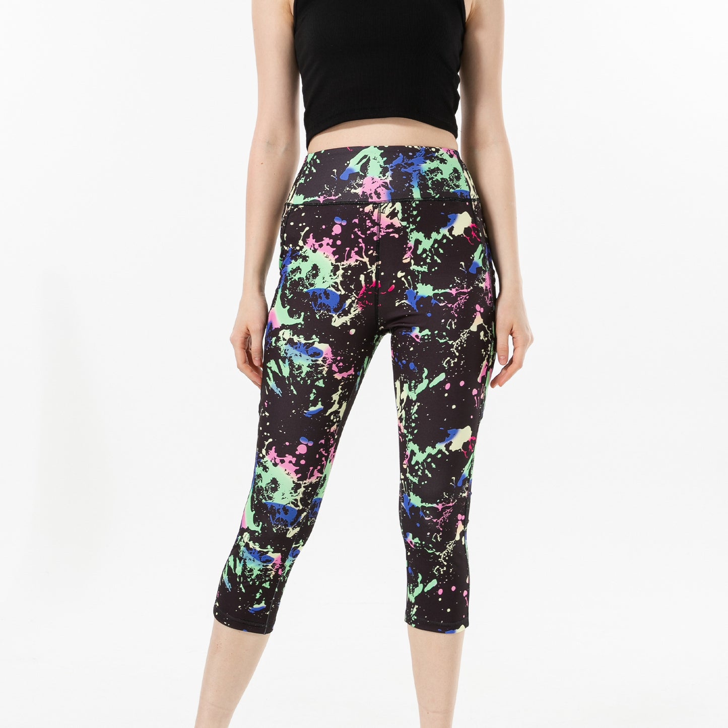 Three-color Water Drop Print Yoga Pants Pocket Cropped Leggings - D&A