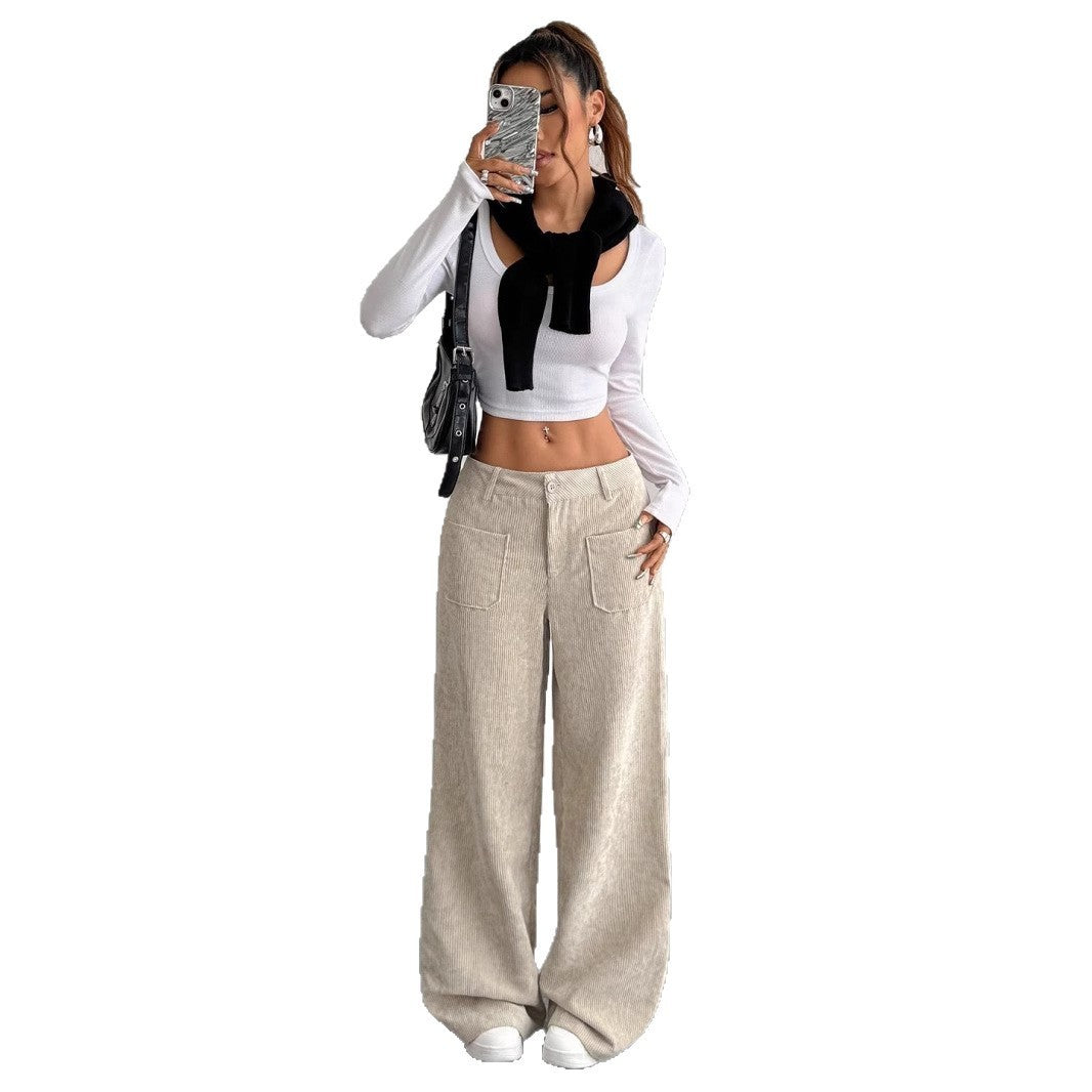 Corduroy Pants Women's Loose Fashion Casual Pants Apricot - D&A