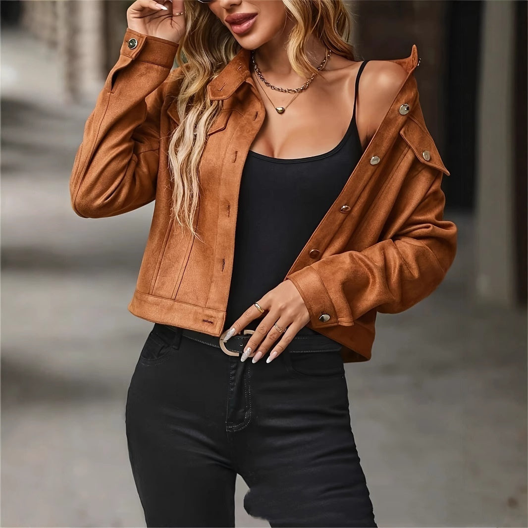 Women's Casual Cropped Casual Jacket - D&A