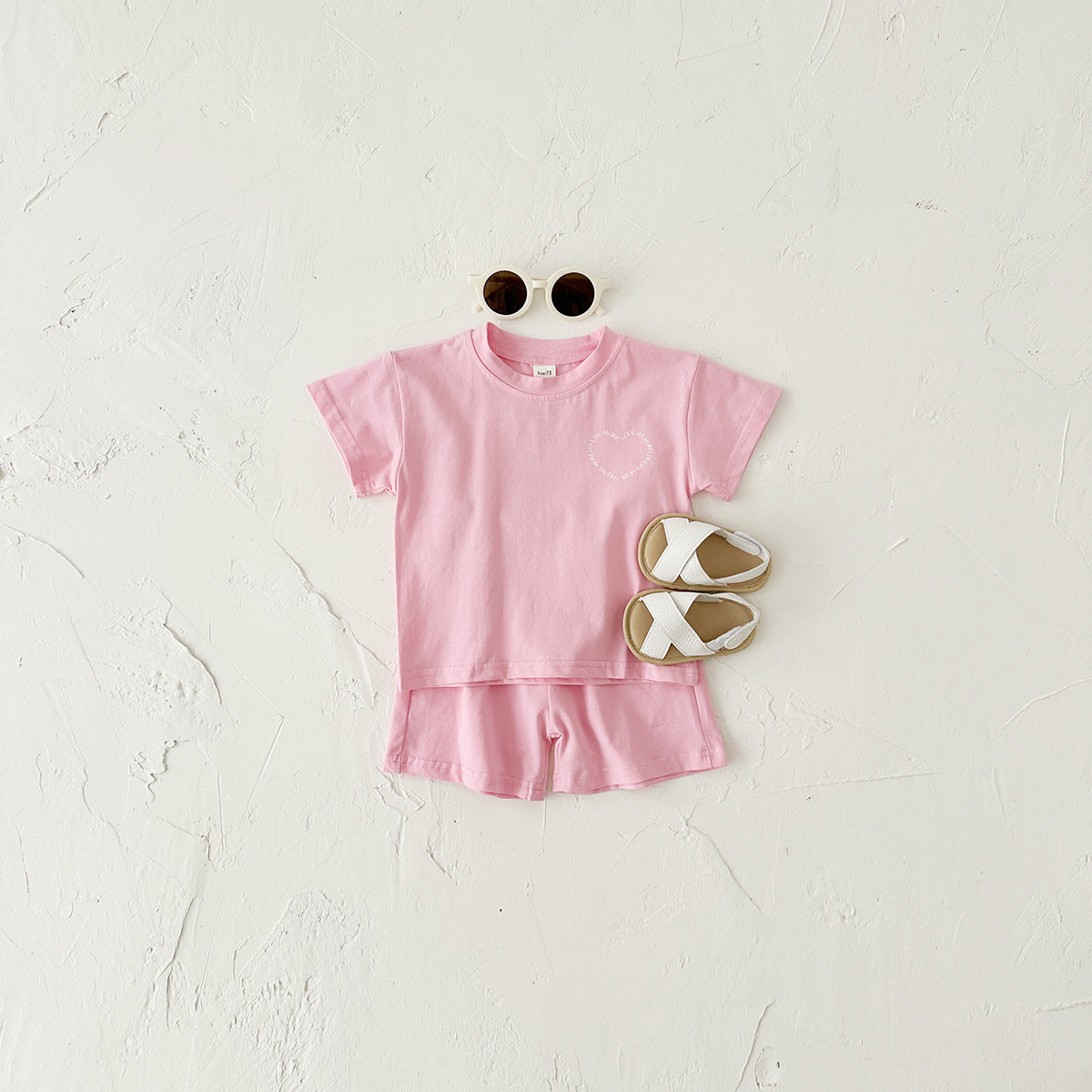Heart Printing Short Sleeve Suit Korean Style Baby Boys' And Girls' Clothing Two-piece Set - D&A