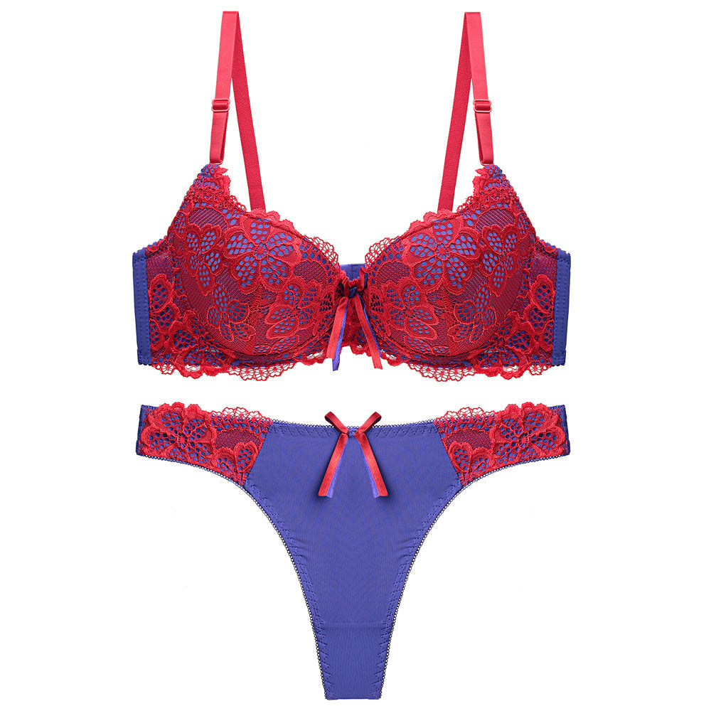 Underwear Push Up Lace Bra Adjustable Bra Set Red - D&A