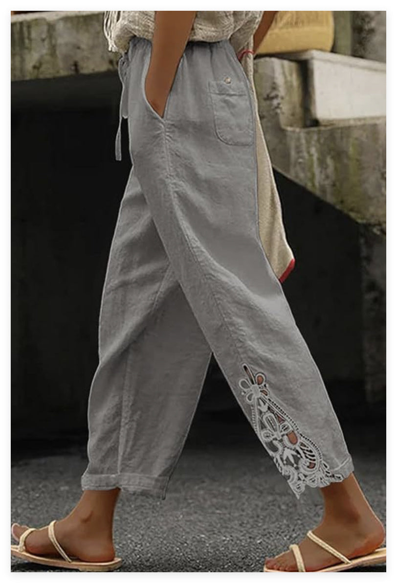 Women's Casual Pants Baggy Straight Trousers Grey - D&A