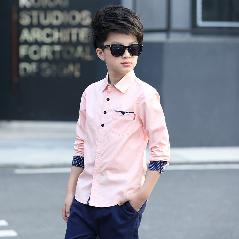 Student Spring And Autumn Trendy Fan Lapel Polka Dot Shirt Pink - D&A