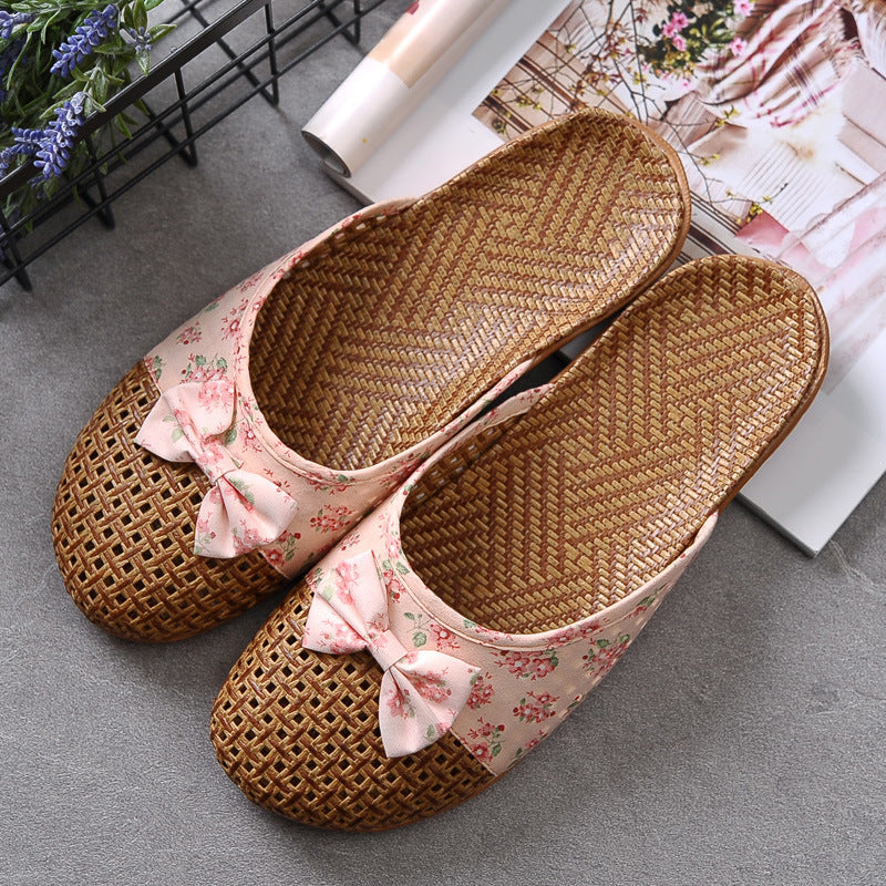 Indoor Non-slip Thick-soled Floor Linen Slippers Pink - D&A