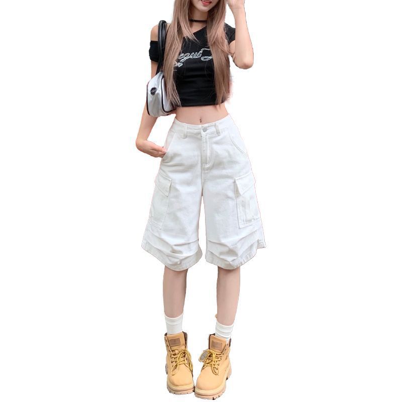 White Unifrom Five Points Wide-leg Denim Shorts - D&A