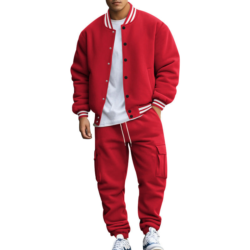 Stand Collar Baseball Uniform Trousers Fleece-lined Casual Coat Sports Suit - D&A