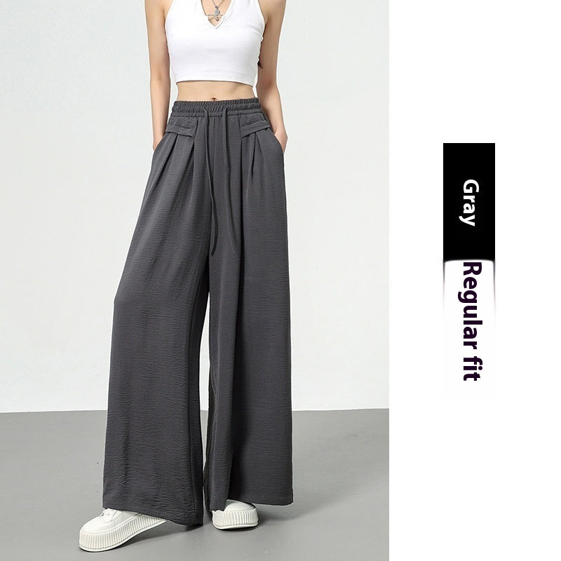 Texture Ice Silk Wide-leg Pants Gray - D&A