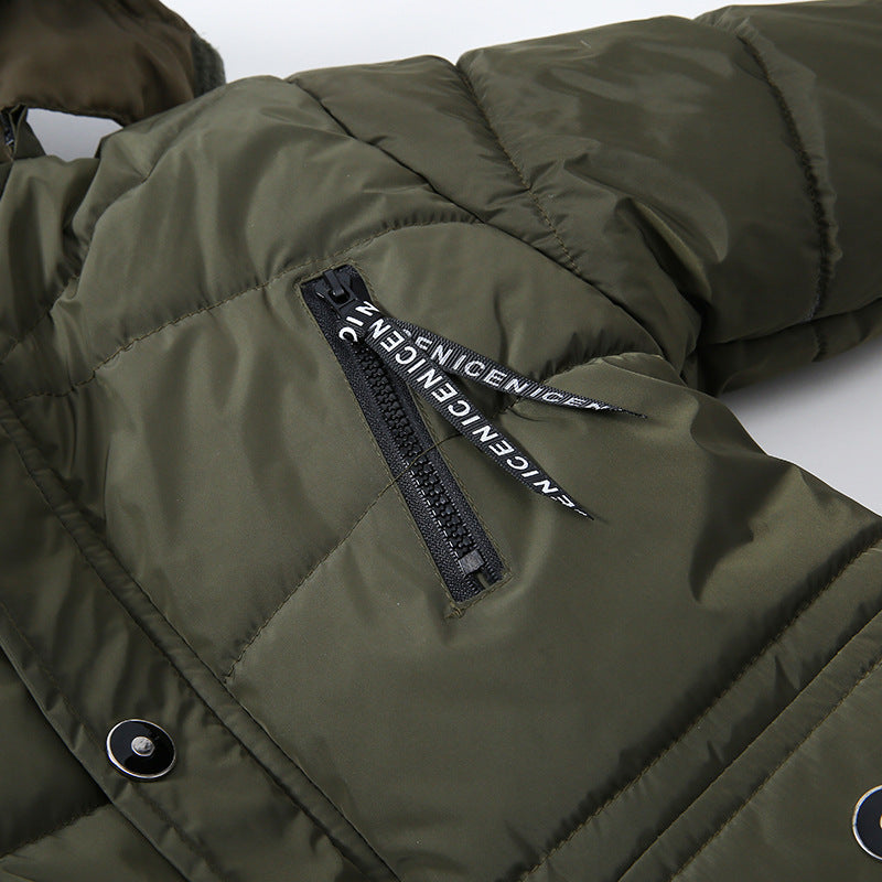 Boys Large Fur Collar Padded Warm Cotton Jacket - D&A