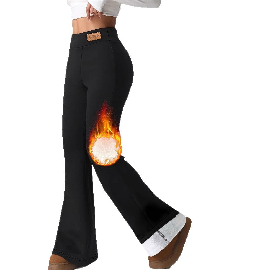 Winter High Waist Stretch Fleece Bell-bottom Pants Slimming Hip Raise - D&A