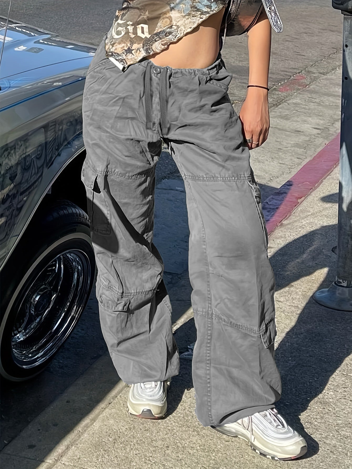 TL337 European And American Street Style Overalls Loose Jeans Gray - D&A