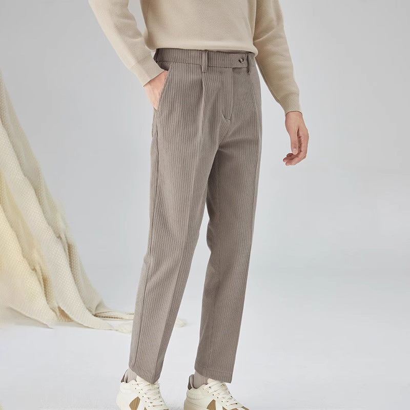 Corduroy Men's Straight All-matching Loose Trousers Brown Gray - D&A