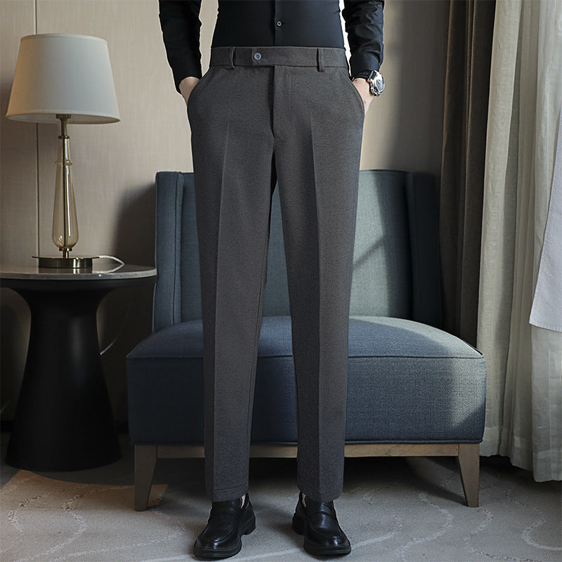 Straight Retro Brown Elastic Slim Fit Brown Casual Pants Dark Gray M2 Trousers - D&A