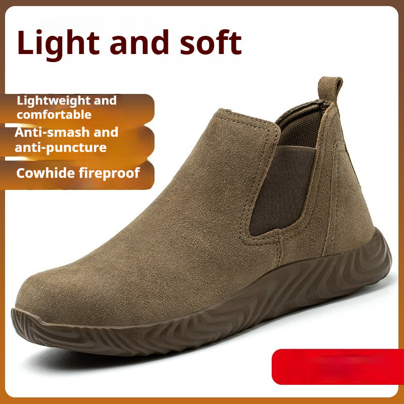 Men's Safety Shoes With Steel Toe Caps For Anti Smashing And Anti Piercing 001 khaki color Four season collection - D&A