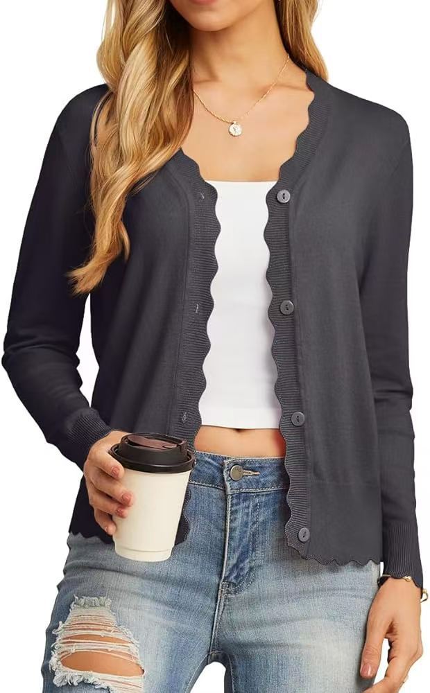 Fashion Short Knitted Cardigan Coat Dark Gray - D&A
