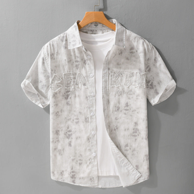Summer Menswear Hanging Dyed Printed Simple Short Sleeve Gray White - D&A