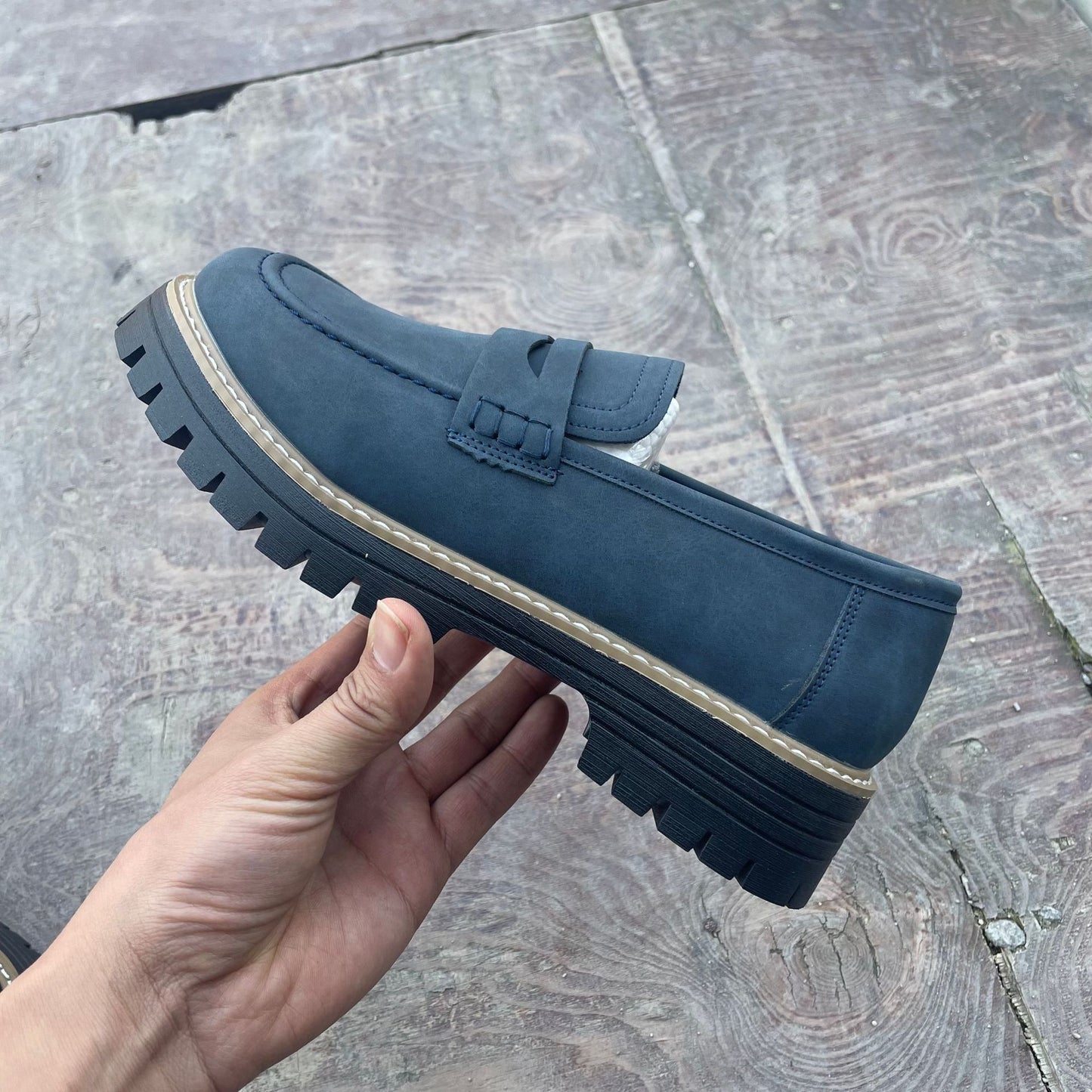 Leather Plus Size Casual Women's Shoes Blue - D&A