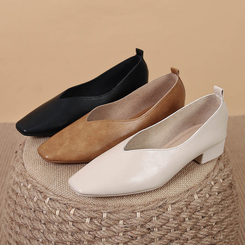 Square Toe Granny Shoes Flat Low-cut Shoes Casual All-matching - D&A