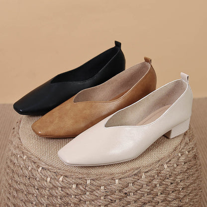 Square Toe Granny Shoes Flat Low-cut Shoes Casual All-matching - D&A