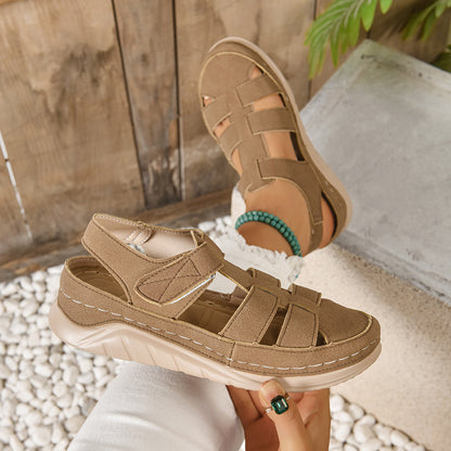 Harajuku Roman Closed Toe Fashion Platform Sandals For Women Light Brown - D&A