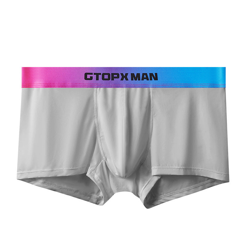 Men's Ice Silk U Convex Low Waist Thin Summer Gradient Boxers Gray - D&A