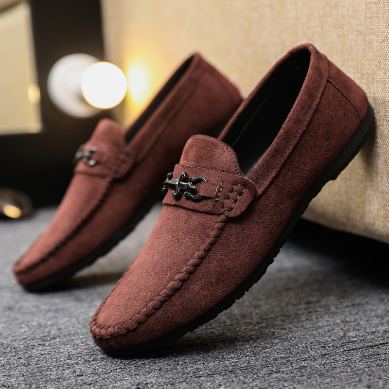 Waterproof Leisure Sports Men Slip-on Loafers Peas Small Leather Shoes D881 Cloth Brown - D&A
