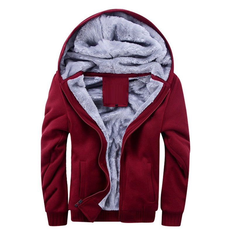 Plus Fleece Sweater Men S Casual Sport Fleece Hooded Jackets Red - D&A