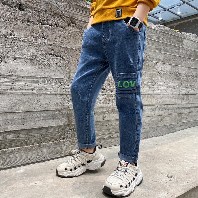 Exotic Pants Children''s Elastic Slim Fit Middle-aged Children Blue b - D&A