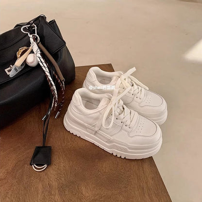 Platform Height Increasing Casual Lace Up Sports Board Shoes White - D&A